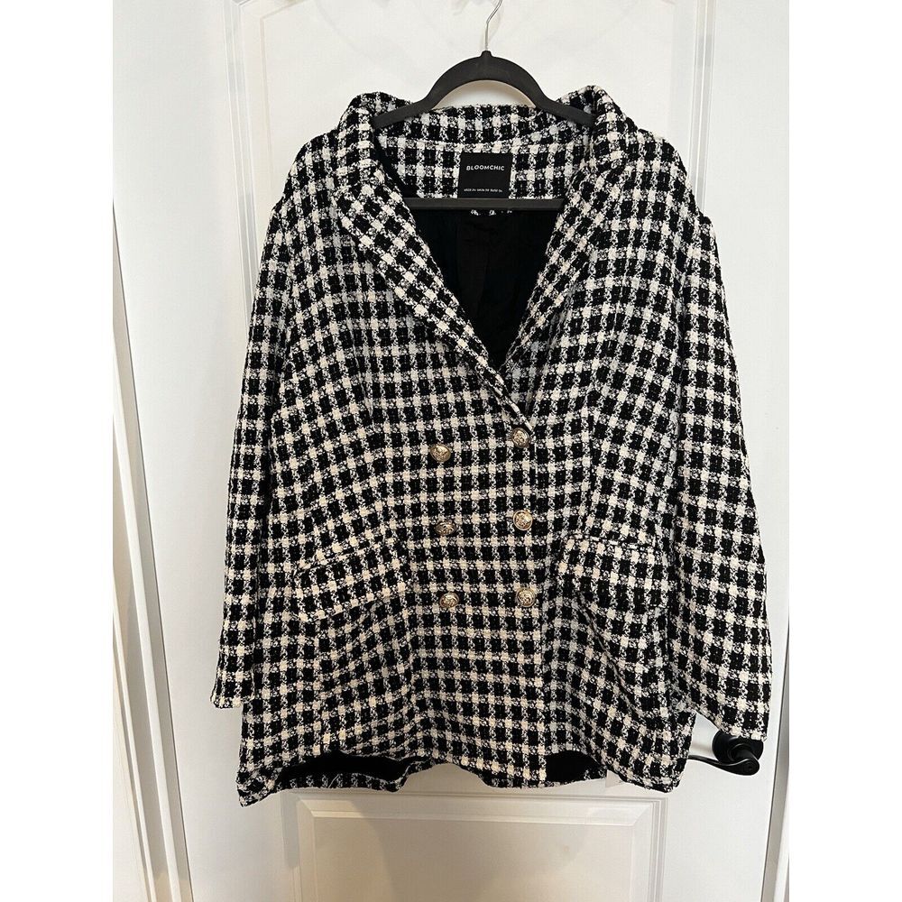 Bloomchic Women's Black & White Plaid Blazer Dressy Jacket Plus Size 22/24 NWT - Picture 2 of 9